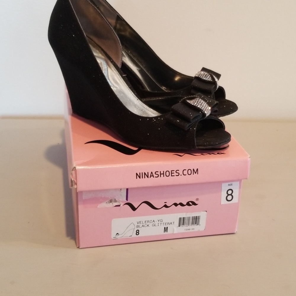 Black and rhinestone wedges
